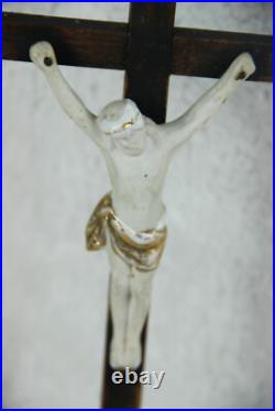 Antique French Crucifix religious cross Ecce Home skull porcelain