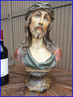 Antique French ECCE HOMO ceramic bust jesus statue sculpture religious