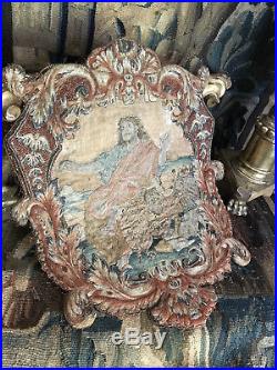 Antique French Ecclesiastical Embroidery Biblical Stumpwork Religious Panel