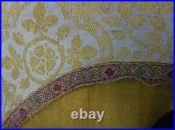 Antique French Embroidered Brocade Christian Vestment Chasuble Priest Religious