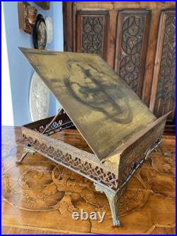Antique French Gild Solid Brass Bible Holder Stand Lectern Altar Religious Jesus Antique French Gild Solid Brass Bible Holder Stand Lectern Altar Religious Jesus