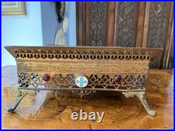 Antique French Gild Solid Brass Bible Holder Stand Lectern Altar Religious Jesus Antique French Gild Solid Brass Bible Holder Stand Lectern Altar Religious Jesus