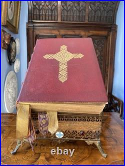 Antique French Gild Solid Brass Bible Holder Stand Lectern Altar Religious Jesus Antique French Gild Solid Brass Bible Holder Stand Lectern Altar Religious Jesus