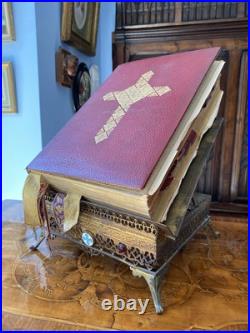Antique French Gild Solid Brass Bible Holder Stand Lectern Altar Religious Jesus Antique French Gild Solid Brass Bible Holder Stand Lectern Altar Religious Jesus
