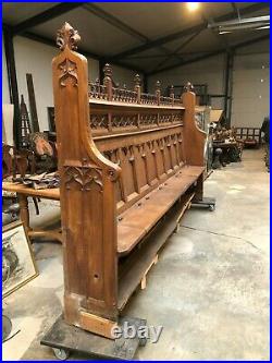 Antique French Gothic Church Choir Bench, 19th Century, Oak, Religious
