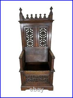 Antique French Gothic Throne Chair, Oak, 19th Century, Religious #11263