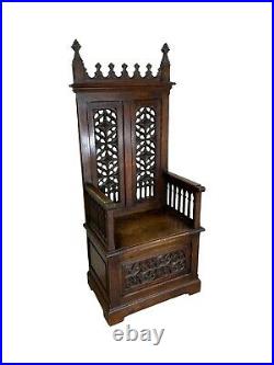 Antique French Gothic Throne Chair, Oak, 19th Century, Religious #11263