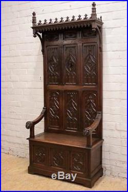 Antique French Gothic Throne Religious Altar Bishops Chair Hooded Model Oak 19th