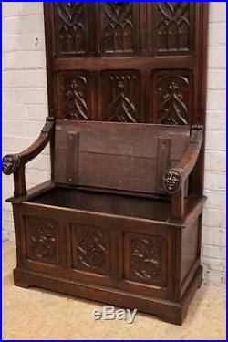 Antique French Gothic Throne Religious Altar Bishops Chair Hooded Model Oak 19th