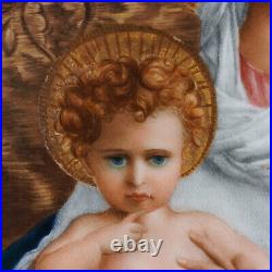 Antique French Hand Painted Porcelain Plaque Portrait Madonna & Child Dated 1894