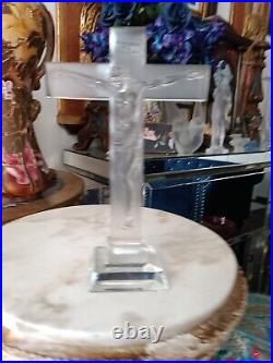 Antique French Hand Sculptured Crystal Glass Crucifix Jesus Religious 9x5 And