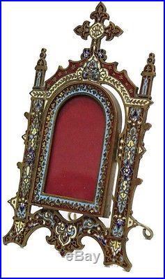 Antique French IHS Religious picture frame bronze enamel cloisonne cloissonne 9