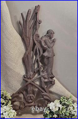 Antique French Iron Cross Fragment with Praying Angel Grave Religious Salvage Antique French Iron Cross Fragment with Praying Angel Grave Religious Salvage
