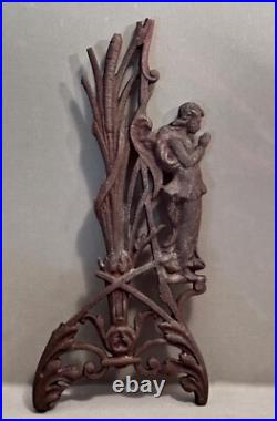 Antique French Iron Cross Fragment with Praying Angel Grave Religious Salvage Antique French Iron Cross Fragment with Praying Angel Grave Religious Salvage