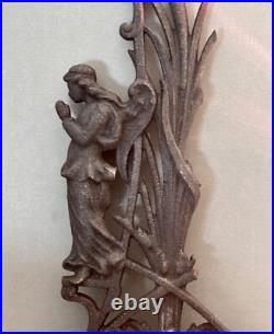 Antique French Iron Cross Fragment with Praying Angel Grave Religious Salvage Antique French Iron Cross Fragment with Praying Angel Grave Religious Salvage
