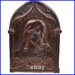 Antique French Jesus Religious Marble & Brass Standing Plaque 8