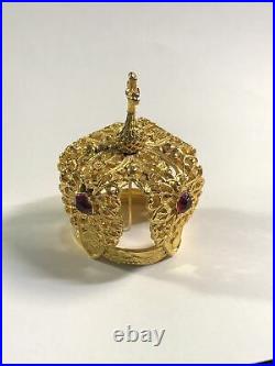 Antique French Jeweled Filigree Religious Gilt Crown With Cross Red Jewels