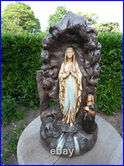 Antique French Lourdes Bernadette apparition Ceramic chalk statue religious