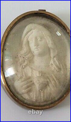 Antique French Meershaum Virgin Mary Sacred Heart Religious Reliquary Pendant