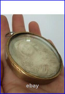 Antique French Meershaum Virgin Mary Sacred Heart Religious Reliquary Pendant