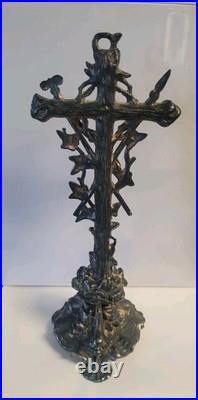 Antique French Metal Cross Crucifix Alter Christ Religious