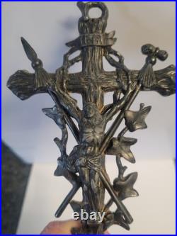 Antique French Metal Cross Crucifix Alter Christ Religious