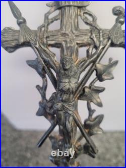 Antique French Metal Cross Crucifix Alter Christ Religious