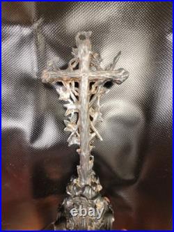 Antique French Metal Cross Crucifix Alter Christ Religious