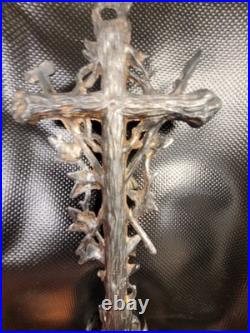 Antique French Metal Cross Crucifix Alter Christ Religious