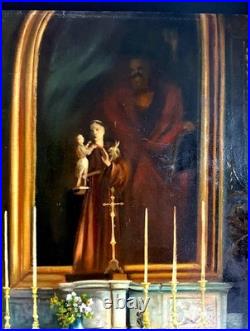 Antique French Oil Painting c. 1900 Woman at Altar, Signed, Religious Scene