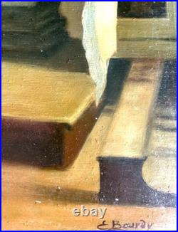 Antique French Oil Painting c. 1900 Woman at Altar, Signed, Religious Scene