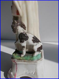Antique French Porcelain Bisque Saint Roch Patron Dogs Statue Figurine Religious