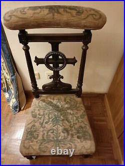 Antique French Prie Dieu Cross Prayer Chair Art Religious Carved