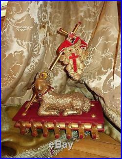Antique French Religious Agnus Dei Lamb Paschal Figure Statue