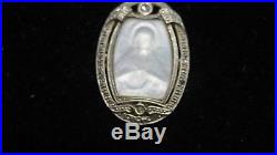Antique French Religious Carved Mother of Pearl+ Rose Diamonds 18k Gold Pendant