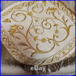 Antique French Religious Cope Hood Gold Metallic Embroidery Passementerie Trim