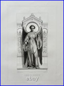 Antique French Religious Etching Angel Of Repentance