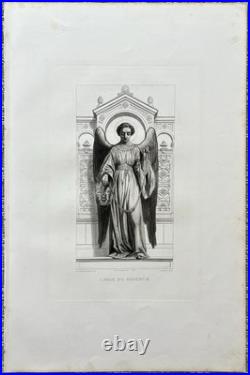Antique French Religious Etching Angel Of Repentance