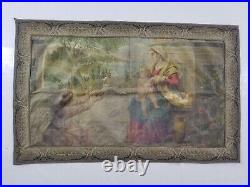 Antique French Religious Hand Painted Wall Hanging Tapestry 108x68cm