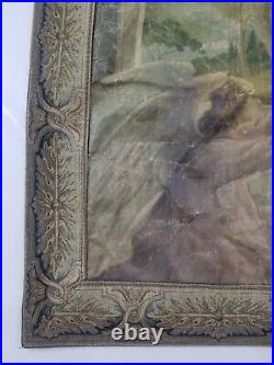 Antique French Religious Hand Painted Wall Hanging Tapestry 108x68cm