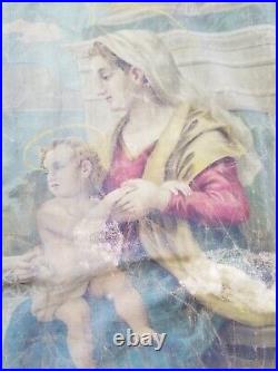 Antique French Religious Hand Painted Wall Hanging Tapestry 108x68cm