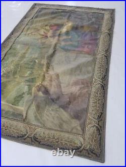 Antique French Religious Hand Painted Wall Hanging Tapestry 108x68cm