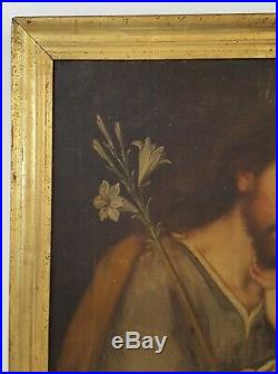 Antique French Religious Oil Painting, 18th Century Saint Joseph and Baby Jesus