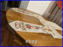 Antique French Religious Silk Altar Antependium Painted Liturgical Fabric Beaded