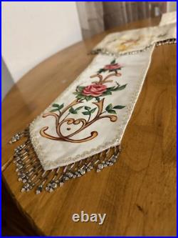 Antique French Religious Silk Altar Antependium Painted Liturgical Fabric Beaded