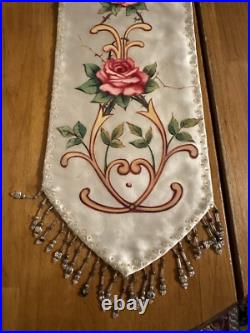 Antique French Religious Silk Altar Antependium Painted Liturgical Fabric Beaded
