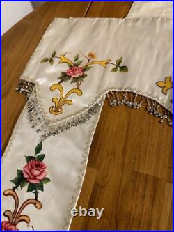 Antique French Religious Silk Altar Antependium Painted Liturgical Fabric Beaded