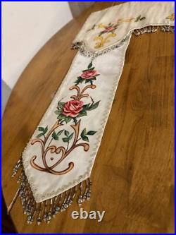 Antique French Religious Silk Altar Antependium Painted Liturgical Fabric Beaded