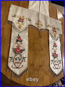 Antique French Religious Silk Altar Antependium Painted Liturgical Fabric Beaded