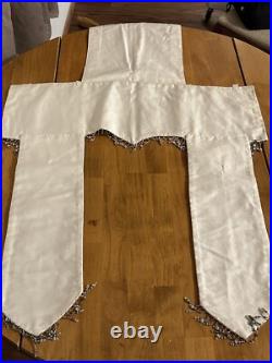 Antique French Religious Silk Altar Antependium Painted Liturgical Fabric Beaded